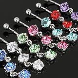 IMAGE OF Belly Ring with Three Tanzanite Round Swarovski Crystal Dangle - 14G - 3/8
