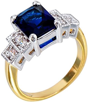 ATHING Blue Sapphire Square Vintage Ring Yellow Gold Filled Jewely Wedding gagement Rings6 7.0