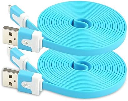Noovalink(TM) 2pcs 6FT 8pin to USB Extended Extra Long Noodle Flat Data Sync and Charing cable Charger Power Cord Wire Multi Color for iPhone 5 5s 5C iPhone 6 iPhone 6 plus iPod Touch Nano 7th Gen (Blue)