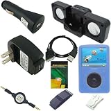 Ultimate Premium Accessory Bundle Combo for Sandisk Sansa Fuze Series MP3 Player: Blue Silicone Skin Case, USB 2in1 Data Sync Cable, USB Car Charger, USB Wall Charger, 3.5mm Auxillary Retractable Cable, Belt Clip, Armband, Portable Foldable Speaker Dock, and a Screen Protector