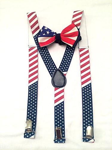 NEW PATRIOTIC US AMERICAN FLAG USA Suspenders and Bow Tie 2 Sets
