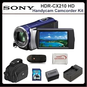 Sony HDR-CX210 High Definition Handycam Camcorder Kit Includes: Sony HDRCX210 Camcorder(Blue), Extended Life Replacement Battery, Rapid Travel Charger, 8GB Memory Card, Memory Card Reader, Large Carrying Case, SSE Microfiber Cleaning Cloth.
