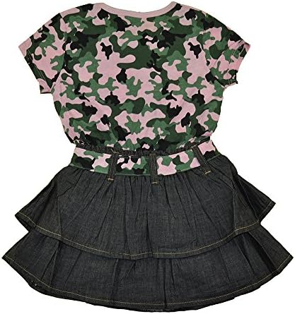 Sweet Vintage Little Girls S/S Pink & Green Camouflage Tier Ruffled Chambray Dress (4)