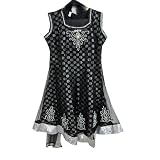Ethnic Party Wear- Black & White Girls Wear Churidar Kameez with Dupatta 3pc Set