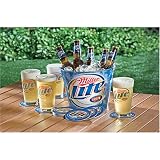 Miller Lite Set of Beer Drinking Glasses Coasters & Metal Bucket