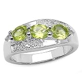 1.15 Carat Genuine Peridot and White Topaz Silver Ring