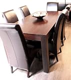 Homescapes - Dakota - 6' Dining Table with 6 Vibo Leather Scroll Back Chairs - Dark - 100% Solid Mango Hard Wood - ( No Veneer ) Hand Crafted Furniture