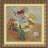 IMAGE OF Roses and Anemones Framed Art Print by Vincent Van Gogh, Image size: 15.75