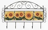 SUNFLOWER 3-D 4 Tile Horizontal Metal Wall Hanger Key Hook Towel Rack *NEW*!