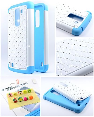 Thousand Eight(TM) For LG Optimus G Pro 2 LG-F350 Diamond Studded Silicone Rubber Skin Hard Case + [Gift LCD Screen Protector Shield(Ultra Clear)+ Dust Speaker Plug] (Diamond white)