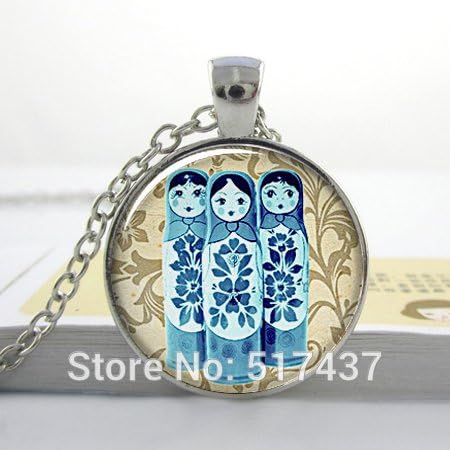 Pretty Lee 1Pc O25 Blue Babushkas Art Pendant Matroyshkas Resin Pendant Russian Folk Doll Necklace Charm