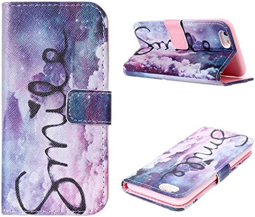For iPhone 6 Flip Wallet Case, JLNYU Cute Painting Pattern PU Leather Folio Phone Case for Apple iPhone 6 Silicon Cover with Card Holder - Smile