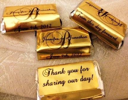 180 Gold Foil Monogram Wedding Candy wrappers/stickers/labels for miniature chocolate bars (Personalized Favors)