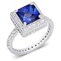 Standout Princess Cut Checker Board Created Blue Sapphire & White CZ Size 7 Gemstone Ring in Sterling Silver