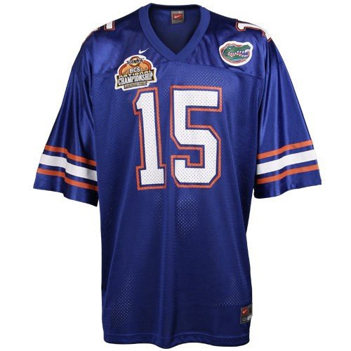 Nike Florida Gators #15 Royal Blue Youth Replica Football Jersey with 2007 BCS National Championship Game Patch