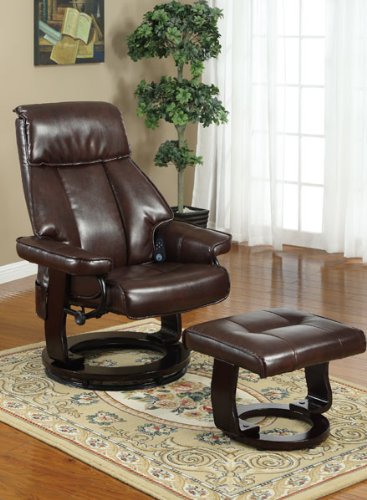 Swivel Massage Recliner Chair with 6 Pre-programmed Shiatsu Massage in Espresso Bonded Leather F70087