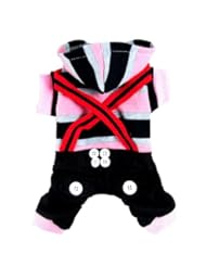 Pet Products: Adorable Dog Cat Hoodie Pet Clothes Apparel Red Pink Stripes Coat Jumpsuit With Buttons Soft Dog Clothing Braces Four Legs Pants Spring Costumes (S/US XXS Chest10 Body8) - Thinkbay Co., Ltd