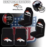 NFL Denver Broncos Car Seat Covers, Floor Mats and Steering Wheel Cover Set with Bonus