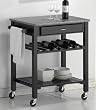 Baxton Studio Quebec Black Wheeled Modern Kitchen Cart with Granite Top
