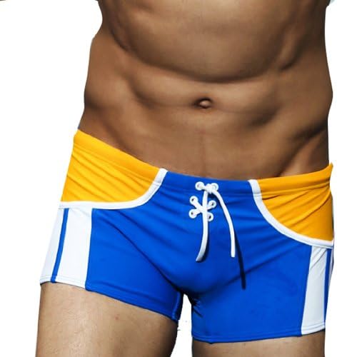 Wantdo Swimwear Trunks Shorts Tie Elastic Briefs(Yellow And Blue,Large Slim)