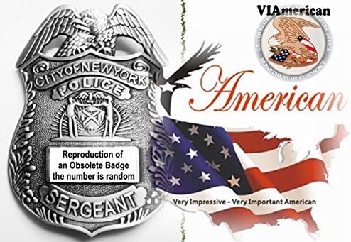 VIAmerican - Antique Silver Sergeant Badge with Pin back and Branded Leather Holder *We pay tribute to those who strive to Keep us and our Family Safe and live in Peace