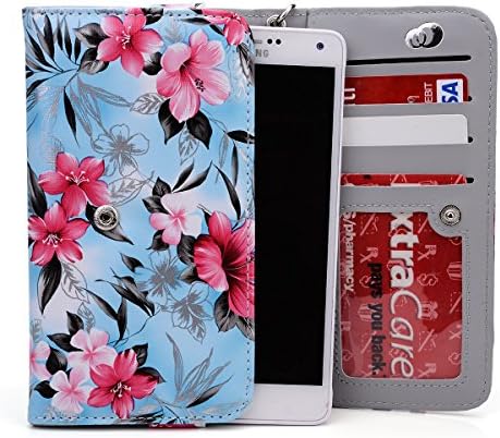 HTC Desire 816, 820, 820 Dual, EYE PU Leather Case Wallet Flowers w/Carry Strap, ID Slot [BLUE HAWAII] NuVur ™