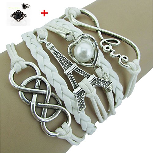 BESSKY Women's Infinity LOVE Heart Eiffel Tower Friendship Leather Charm Bracelet
