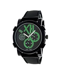 Mark Naimer Fashion Watch in Black Silicone Band with Green Stylish Dial and Mini Dial Displays