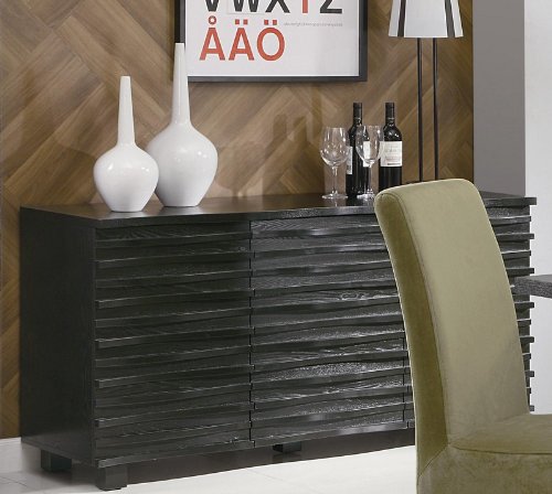 Server Sideboard with Wave Design in Rich Black Finish
