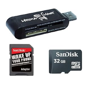 Sandisk 32GB MicroSDHC Micro SD Card with MicroSD to SD adapter & Universal All in One Memory Card Reader