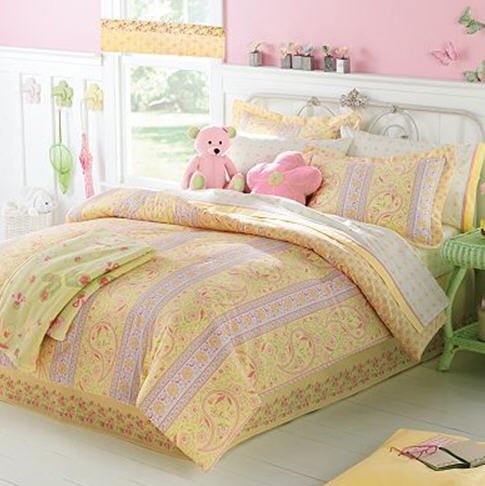 Yellow, Pink & Purple Paisley Girls Full Comforter Set (8 Piece Bed In A Bag)