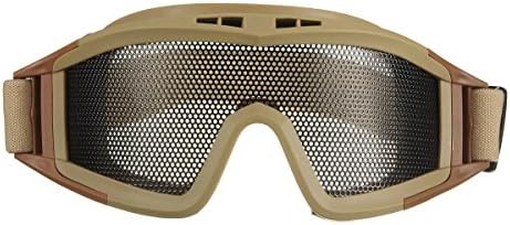 CAMTOA Eye Protection Glasses Outdoor Airsoft Tactical Goggles Metal Mesh Anti-Fog,Khaki