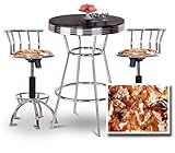 Chrome Bar Table & 2 Chrome Adjustable 24"-29" Horse Fabric Seat Barstools