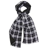 Black and White Plaid Check Flannel Fleece Scarf
