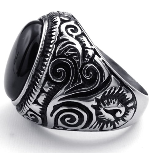 KONOV Mens Stainless Steel Ring, Classic Vintage, Black Silver