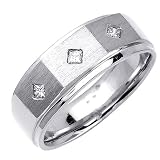 14K White Gold Diamond Wedding Band Width 8mm