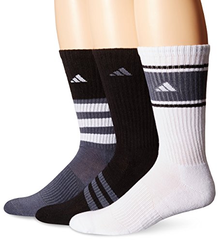 adidas Men's Cushioned Assorted Color 3-Pack Crew Socks, Black/Onix/White, Large