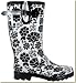 CLEARANCE Women's Black and White Floral Waterproof Rubber Rain Boots
