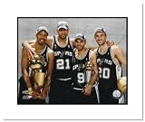 Bruce Bowen, Tim Duncan, Manu Ginobili and Tony Parker San Antonio Spurs NBA Double Matted 8x10 Photograph 2007 Champs with Trophy