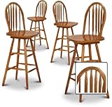 4 New Oak Finish Swivel Seat Arrow Back Bar Stools