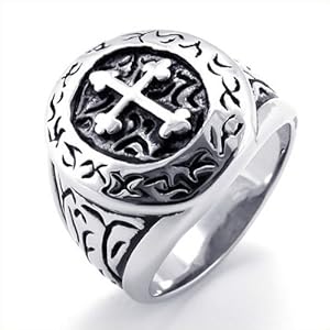 KONOV Jewelry Vintage Stainless Steel Band Cross Ring - Silver (Available in Sizes 7 - 13) - Size 10 (with Gift Bag)