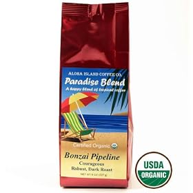 Aloha Island Certified Organic Coffee, Bonzai Pipeline Dark Roast, 8 Oz Whole Bean by Aloha Island Coffee