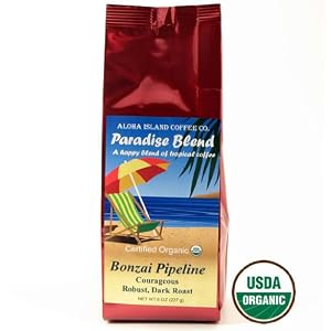 Aloha Island Certified Organic Coffee, Bonzai Pipeline Dark Roast, 8 Oz Whole Bean by Aloha Island Coffee