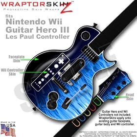 Fire Blue Flames Skin by WraptorSkinz TM fits Nintendo Wii Guitar Hero III (3) Les Paul Controller (GUITAR NOT INCLUDED)