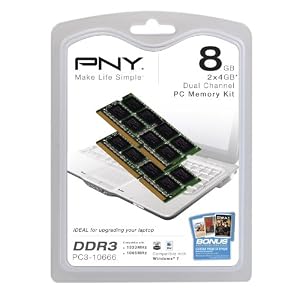 PNY 8 GB (2×4 GB) DDR3 1333 1066MHz 8 Dual Channel Kit (PC3 10666) 204-Pin Notebook SO-DIMM (MN8192KD3-1333)