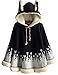 Women Rabbit Print Cape Hood with Bunny ears Harajuku Cloak Fleece Fresh Hoodies Young Girls Students (navy blue)