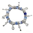 Blue Crystal Lock and Key Charm Stretch Bracelet Fashion Jewelry