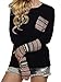 POGTMM Women Long Sleeve O-Neck Patchwork Casual Loose T-shirt Blouse Tops (S, Black)