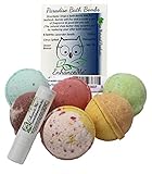 Paradise Bath Bombs 6 Bomb Gift Set - w/FREE Lip Balm. Handmade with Shea Butter and Organic Sustainable Palm Oil - "Smell and Feel the Difference"