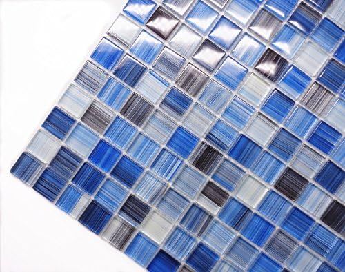 10 Sq Ft - Blue 1X1 Color Painted Glass Mosaic Tiles for Kitchen Backsplash or Bathroom (11 sheets)